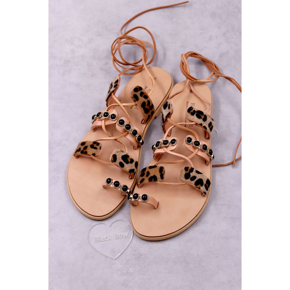 7051-7 Pony Skin Γυναικεία δερμάτινα σανδάλια. (Μποχο)