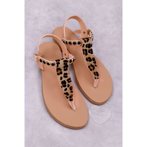 7051-8 Pony Skin Γυναικεία δερμάτινα σανδάλια. (ταφ)