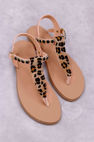 7051-8 Pony Skin Γυναικεία δερμάτινα σανδάλια. (ταφ)