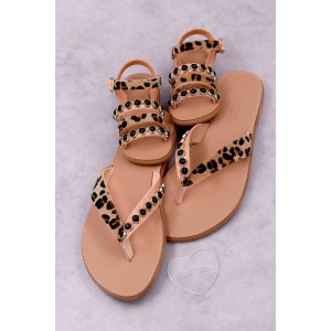 7051-5 Pony Skin Γυναικεία δερμάτινα σανδάλια. (Διχάλα)