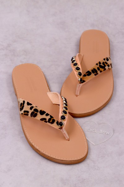 7051-5 Pony Skin Γυναικεία δερμάτινα σανδάλια. (Διχάλα)