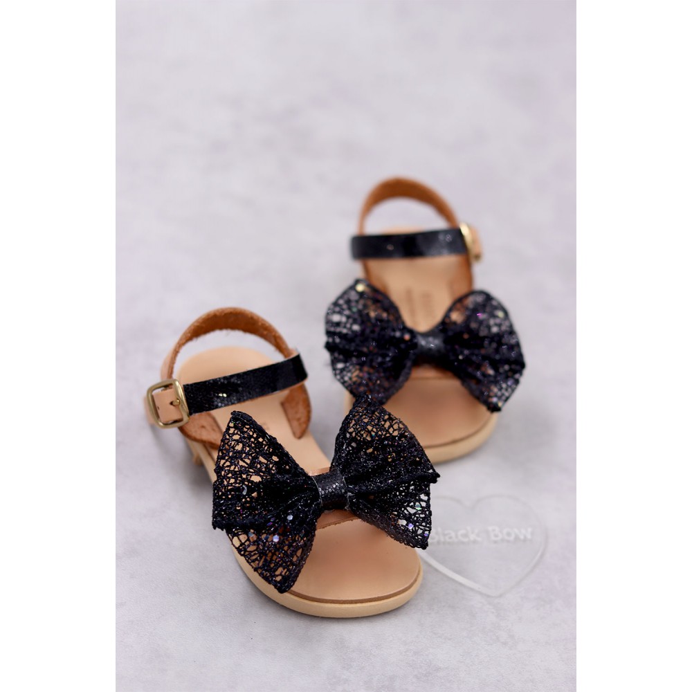 7010 Black Bow Παιδικά & βρεφικά δερμάτινα ή ανατομικά σανδάλια. (ΔΛ)