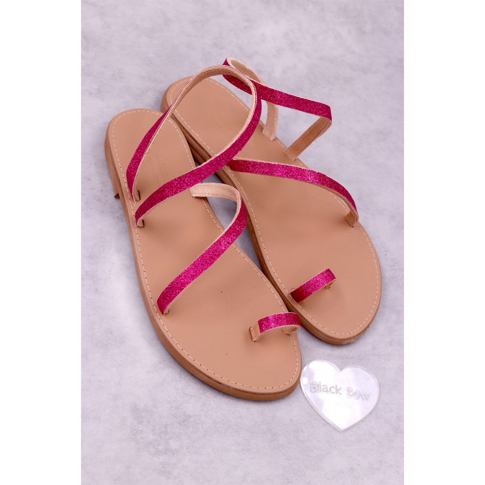 7011-1 Simple Glitter Γυναικεία δερμάτινα ή ανατομικά σανδάλια. (ΦΙΔΙ)