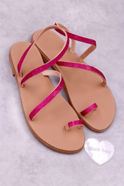 7011-1 Simple Glitter Γυναικεία δερμάτινα ή ανατομικά σανδάλια. (ΦΙΔΙ)