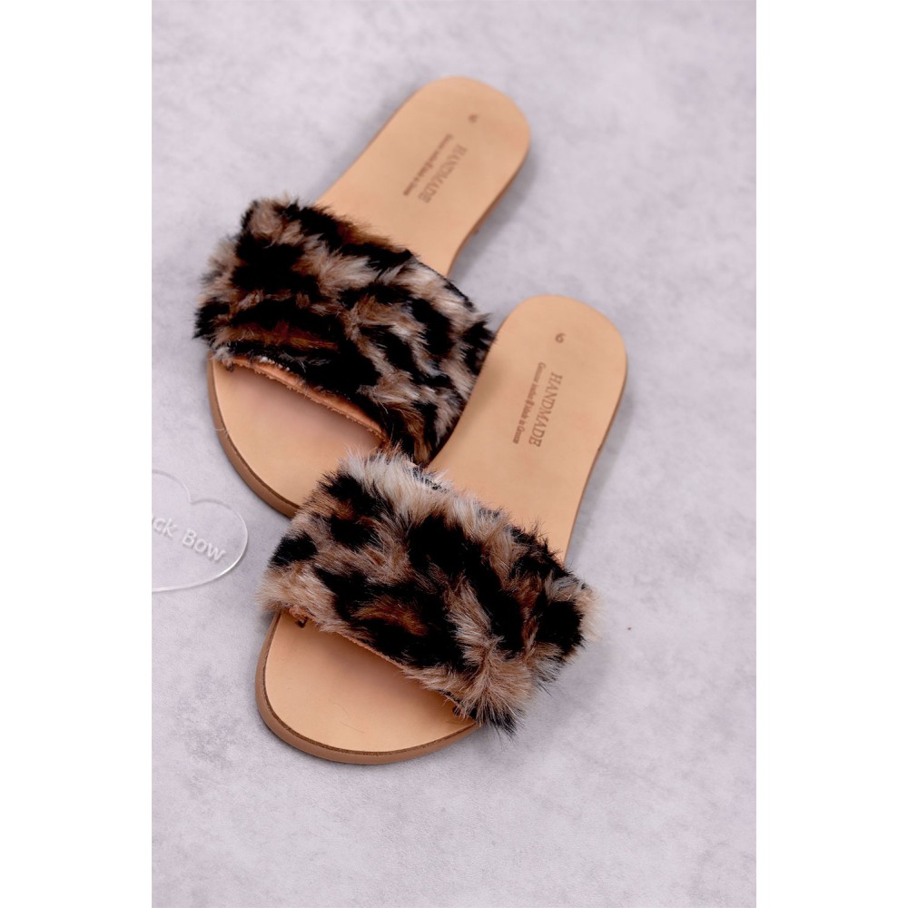 7013 Fury Leopard Γυναικεία δερμάτινα σανδάλια. (παντ.)