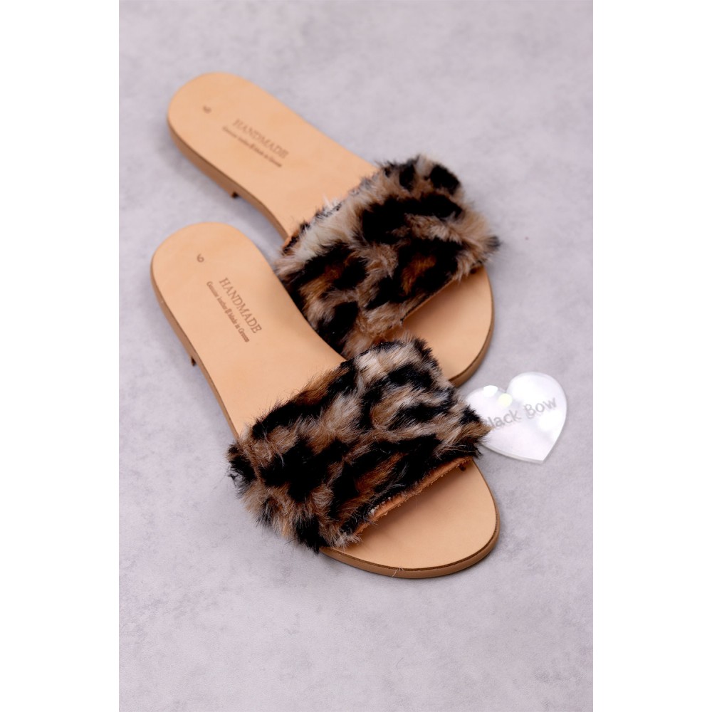 7013 Fury Leopard Γυναικεία δερμάτινα σανδάλια. (παντ.)