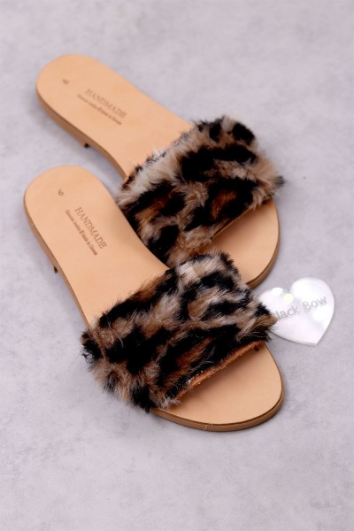 7013 Fury Leopard Γυναικεία δερμάτινα σανδάλια. (παντ.)