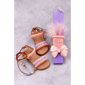 7017 Boho Beads Παιδικά & βρεφικά δερμάτινα ή ανατομικά σανδάλια. Με αποσπώμενα κορδόνια. (ΔΛ)