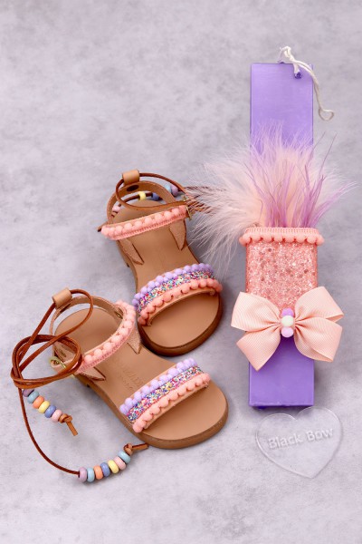 7017 Boho Beads Παιδικά & βρεφικά δερμάτινα ή ανατομικά σανδάλια. Με αποσπώμενα κορδόνια. (ΔΛ)