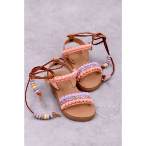7017 Boho Beads Παιδικά & βρεφικά δερμάτινα ή ανατομικά σανδάλια. Με αποσπώμενα κορδόνια. (ΔΛ)
