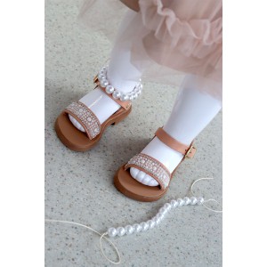 7025 Bye pearl Παιδικά & βρεφικά δερμάτινα ή ανατομικά σανδάλια. Με αποσπώμενες πέρλες. (ΔΛ)