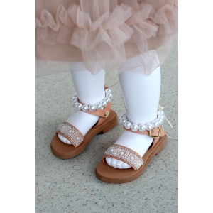 7025 Bye pearl Παιδικά & βρεφικά δερμάτινα ή ανατομικά σανδάλια. Με αποσπώμενες πέρλες. (ΔΛ)