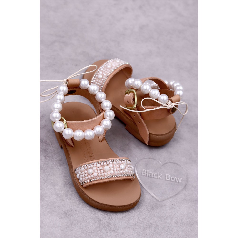 7025 Bye pearl Παιδικά & βρεφικά δερμάτινα ή ανατομικά σανδάλια. Με αποσπώμενες πέρλες. (ΔΛ)