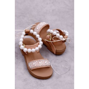 7025 Bye pearl Παιδικά & βρεφικά δερμάτινα ή ανατομικά σανδάλια. Με αποσπώμενες πέρλες. (ΔΛ)