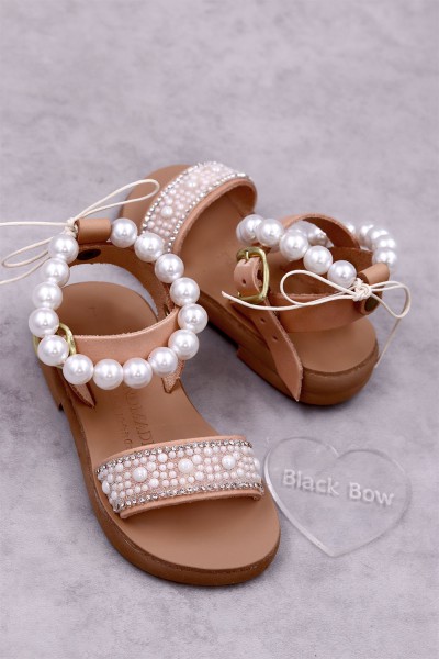 7025 Bye pearl Παιδικά & βρεφικά δερμάτινα ή ανατομικά σανδάλια. Με αποσπώμενες πέρλες. (ΔΛ)