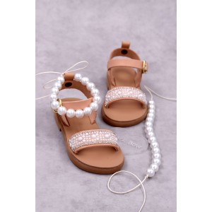 7025 Bye pearl Παιδικά & βρεφικά δερμάτινα ή ανατομικά σανδάλια. Με αποσπώμενες πέρλες. (ΔΛ)