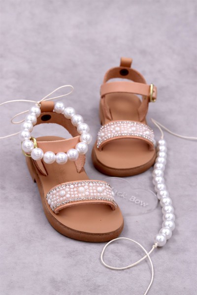 7025 Bye pearl Παιδικά & βρεφικά δερμάτινα ή ανατομικά σανδάλια. Με αποσπώμενες πέρλες. (ΔΛ)