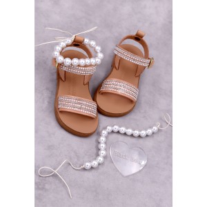 7026 Pearls Bead Παιδικά & βρεφικά δερμάτινα ή ανατομικά σανδάλια. Με αποσπώμενες πέρλες. (ΔΛ)
