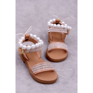 7026 Pearls Bead Παιδικά & βρεφικά δερμάτινα ή ανατομικά σανδάλια. Με αποσπώμενες πέρλες. (ΔΛ)