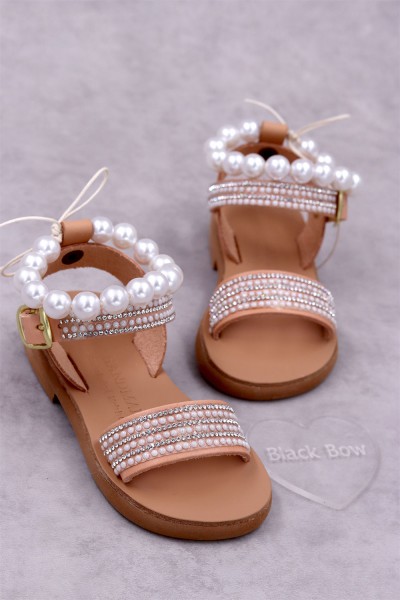 7026 Pearls Bead Παιδικά & βρεφικά δερμάτινα ή ανατομικά σανδάλια. Με αποσπώμενες πέρλες. (ΔΛ)