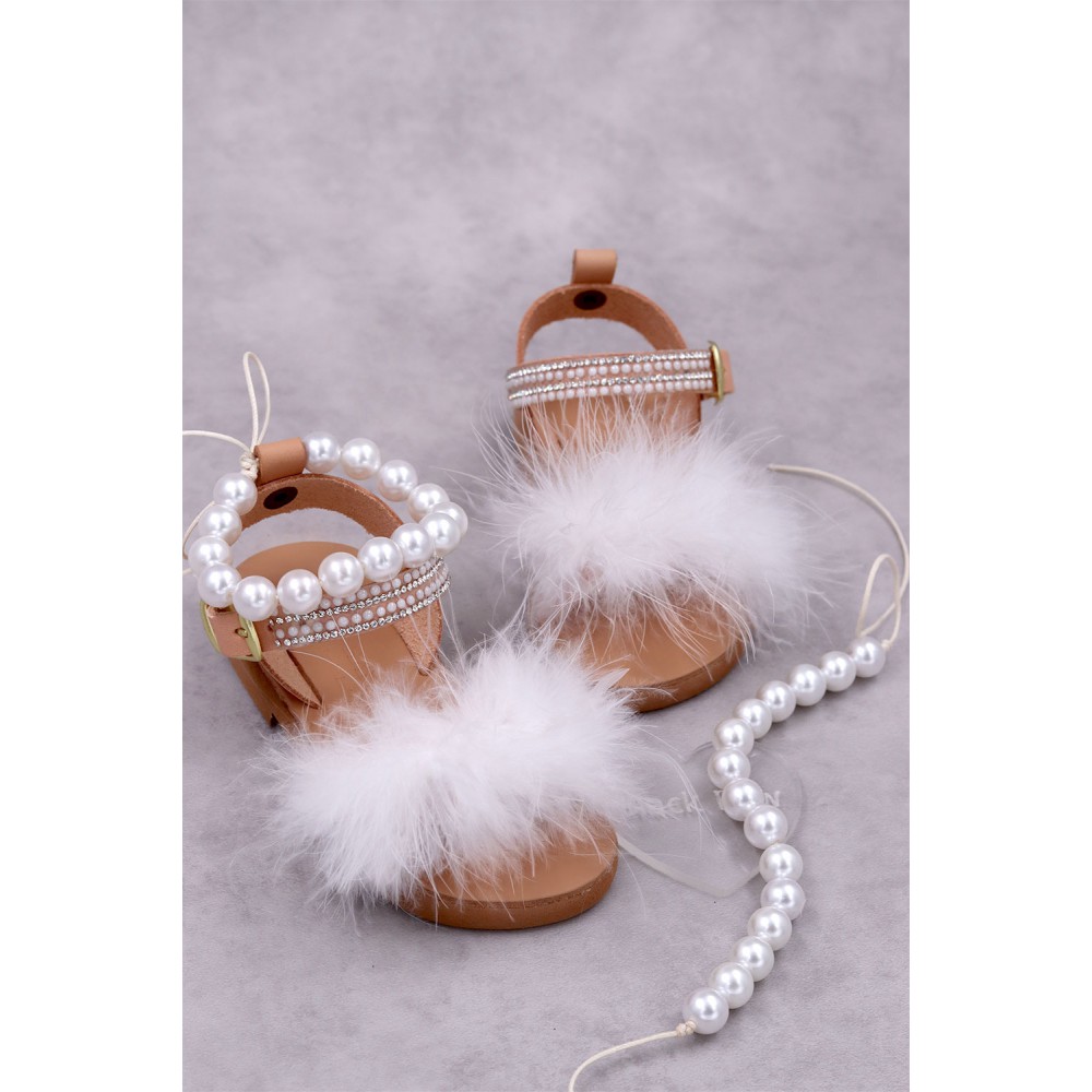 7027 Bye Feather Παιδικά & βρεφικά δερμάτινα ή ανατομικά σανδάλια. Με αποσπώμενες πέρλες. (ΔΛ)