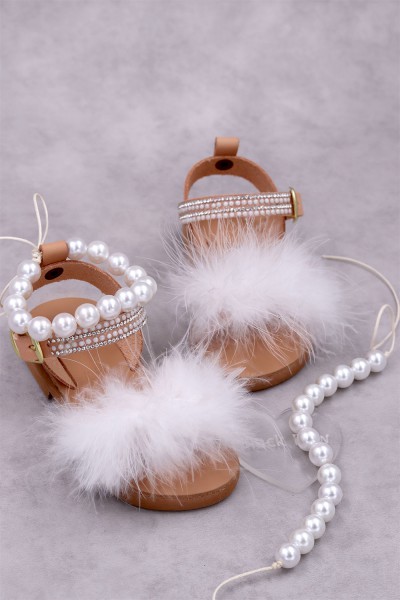 7027 Bye Feather Παιδικά & βρεφικά δερμάτινα ή ανατομικά σανδάλια. Με αποσπώμενες πέρλες. (ΔΛ)