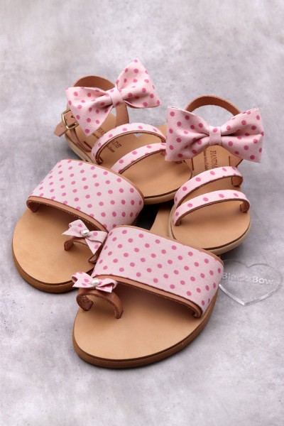 5004-1 Pink Dot Γυναικεία δερμάτινα σανδάλια. (Παν Με)
