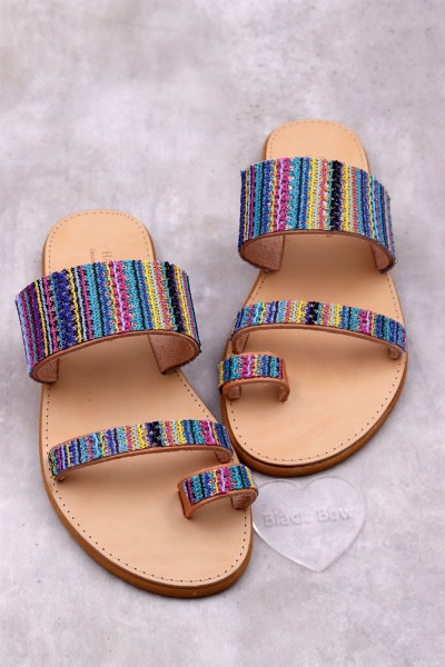 5012-1 Indigo Γυναικεία δερμάτινα σανδάλια. (Αναστ)