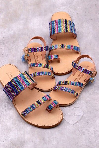 5012-1 Indigo Γυναικεία δερμάτινα σανδάλια. (Αναστ)