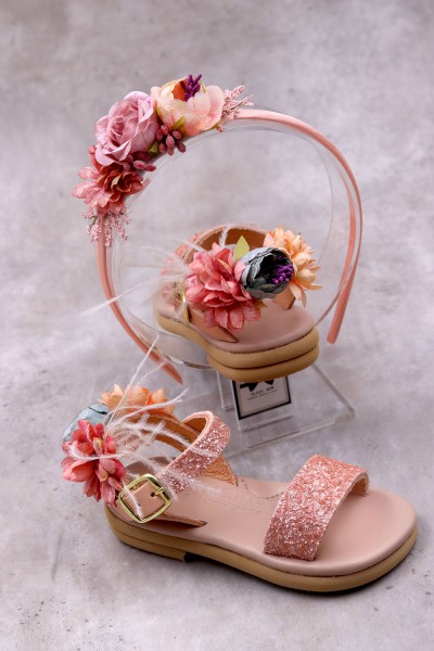 5035 Back Flowers Παιδικά & βρεφικά δερμάτινα ή ανατομικά σανδάλια. (ΔΛ)