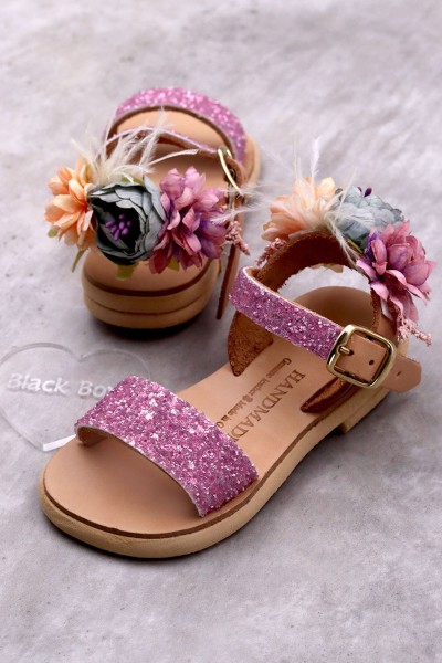5035 Back Flowers Παιδικά & βρεφικά δερμάτινα ή ανατομικά σανδάλια. (ΔΛ)