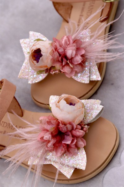 5038 Bow Flower Παιδικά & βρεφικά δερμάτινα ή ανατομικά σανδάλια. (ΔΛ)