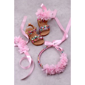 5056 Bye Flower Παιδικά & βρεφικά δερμάτινα ή ανατομικά σανδάλια ΜΕ ΑΠΟΣΠΩΜΕΝΑ ΛΟΥΛΟΥΔΙΑ. (ΔΛ)