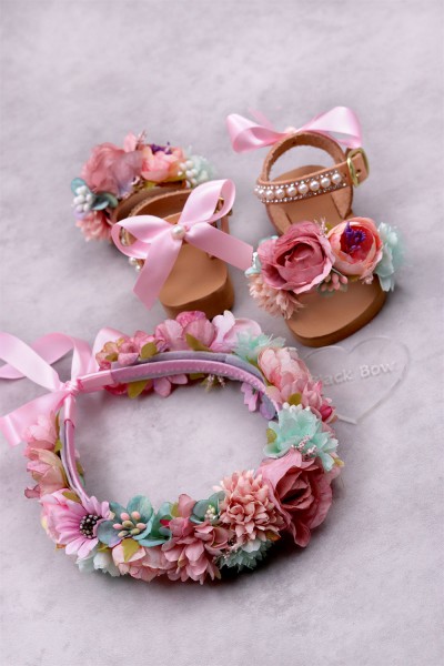 5060B Bow Flowers Παιδικά & βρεφικά δερμάτινα ή ανατομικά σανδάλια. (ΔΛ)