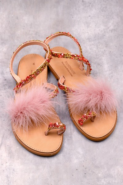 5065-1 Strass & Feathers Γυναικεία δερμάτινα ή ανατομικά σανδάλια. (Φιδι)