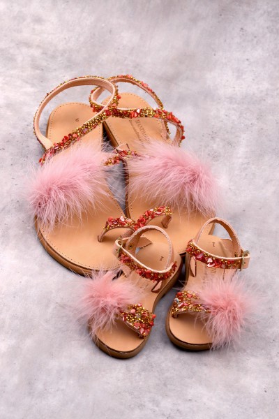 5065-1 Strass & Feathers Γυναικεία δερμάτινα ή ανατομικά σανδάλια. (Φιδι)