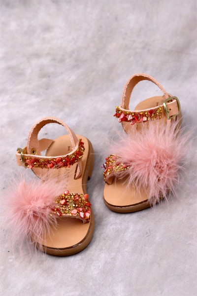 5065 Strass & Feathers Παιδικά & βρεφικά δερμάτινα ή ανατομικά σανδάλια. (ΔΛ)
