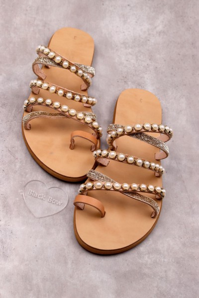 5071 Pearly Gold Γυναικεία δερμάτινα σανδάλια. (ZZ)