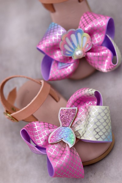 6013 Mermaid Bow Παιδικά & βρεφικά δερμάτινα ή ανατομικά σανδάλια. (ΔΛ)