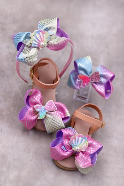 6013 Mermaid Bow Παιδικά & βρεφικά δερμάτινα ή ανατομικά σανδάλια. (ΔΛ)