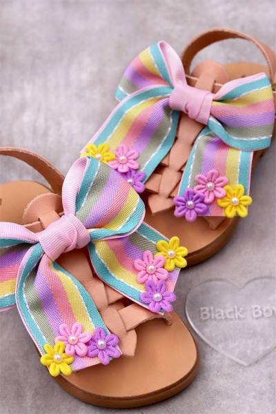 6018 Multi Bow Παιδικά δερμάτινα ή ανατομικά σανδάλια. (Ερμής)