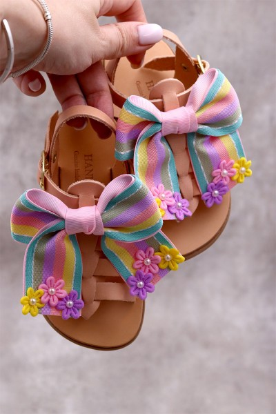 6018 Multi Bow Παιδικά δερμάτινα ή ανατομικά σανδάλια. (Ερμής)