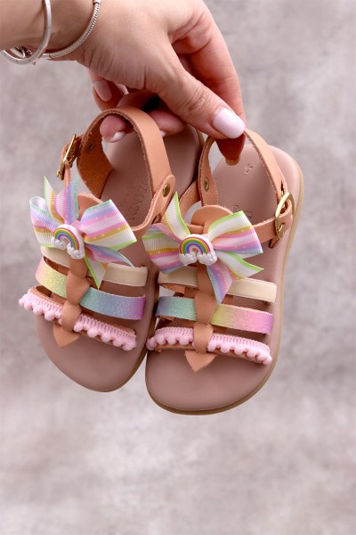 6019 Rainbow Παιδικά δερμάτινα ή ανατομικά σανδάλια. (Ερμής)