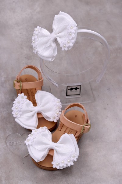 6008 White Bow Παιδικά & βρεφικά δερμάτινα ή ανατομικά σανδάλια. (ΔΛ)