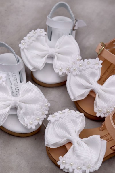 6008 White Bow Παιδικά & βρεφικά δερμάτινα ή ανατομικά σανδάλια. (ΔΛ)