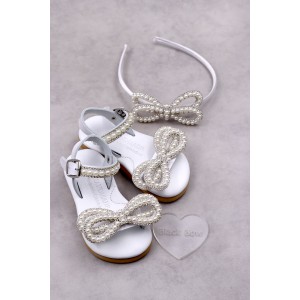 6023 Rhinestone Bow Παιδικά & βρεφικά δερμάτινα ή ανατομικά σανδάλια. (ΔΛ)