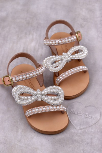 6024 Rhinestone Bow Z Παιδικά δερμάτινα σανδάλια. (ΖΛ)