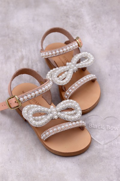 6024 Rhinestone Bow Z Παιδικά δερμάτινα σανδάλια. (ΖΛ)