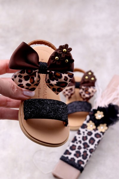 6026 Leopard Bow D Παιδικά & βρεφικά δερμάτινα ή ανατομικά σανδάλια. (ΔΛ)