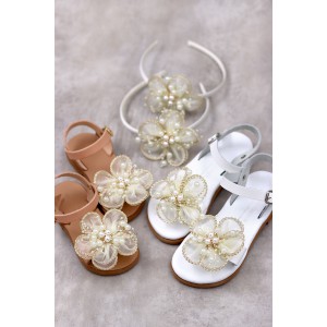 6027 Gold Flower Παιδικά & βρεφικά δερμάτινα ή ανατομικά σανδάλια. (ΔΛ)